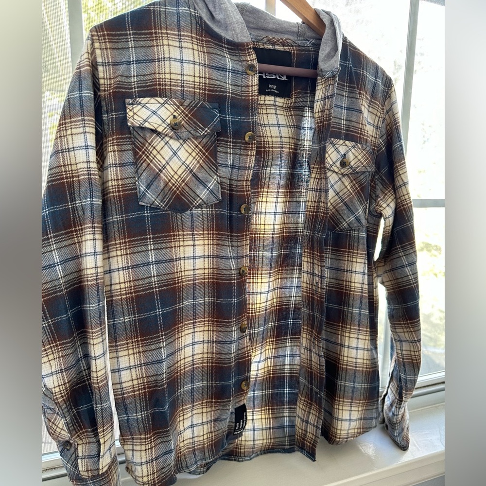 Boys hooded flannel- Worn once!
